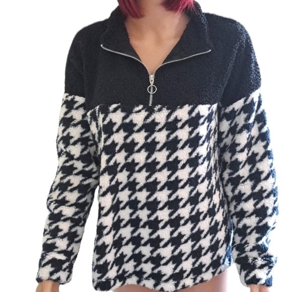 Como Blue Women's Houndstooth Half Zip Faux Jacket Size Medium NWT - Picture 1 of 13
